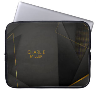 Funda Para Portátil Patrón moderno de semitono de color negro y dorado
