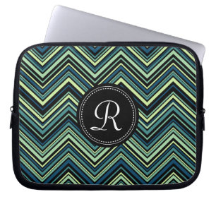 Funda Para Portátil Patrón Monogramado Azul Negro Tribal Chevron