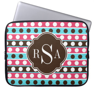 Funda Para Portátil Patrón Monogramado de puntos y rayas