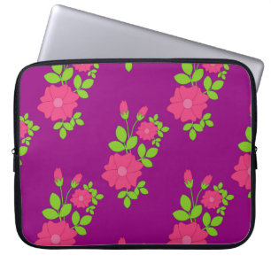 Funda Para Portátil Patrón morado sin costuras con flores rosadas y co