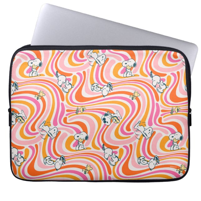 Funda Para Portátil Patrón Naranja de vibraciones de Snoopy & Woodstoc (Frente)