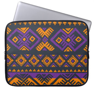 Funda Para Portátil patrón naranja, violeta, tribal geométrico sin cos