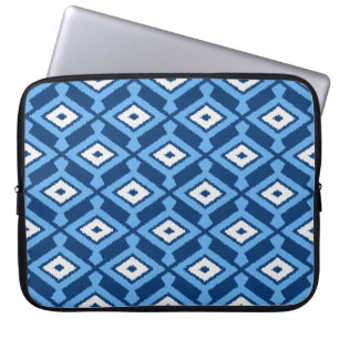 Funda Para Portátil Patrón Navajo Ikat, azul índigo y denim
