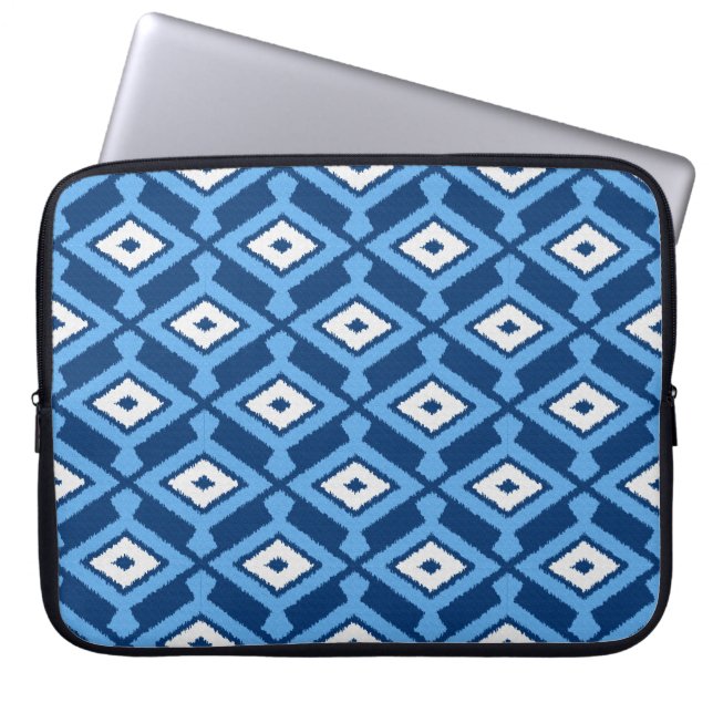 Funda Para Portátil Patrón Navajo Ikat, azul índigo y denim (Frente)
