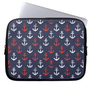 Funda Para Portátil Patrón Naval Azul Y Blanco Rojo