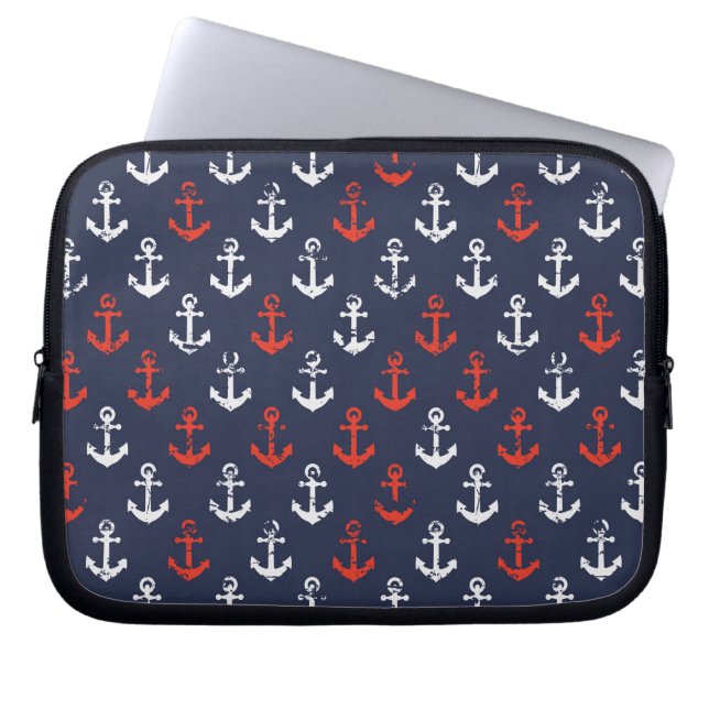 Funda Para Portátil Patrón Naval Azul Y Blanco Rojo (Frente)