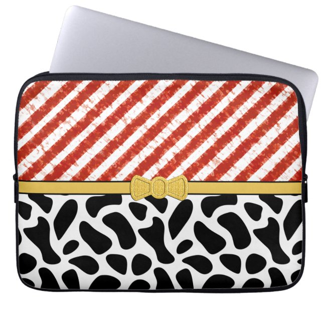 Funda Para Portátil Patrón negro de franja blanca roja  (Frente)
