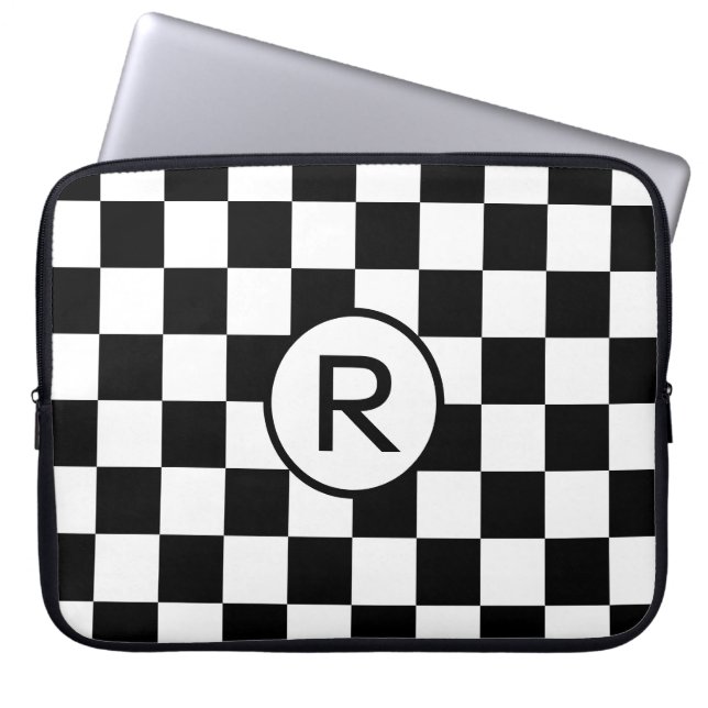 Funda Para Portátil Patrón negro y blanco controlado con monograma (Frente)