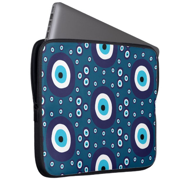 Funda Para Portátil Patrón ocular malvado de Nazar azul oscuro masculi (Anverso derecho)