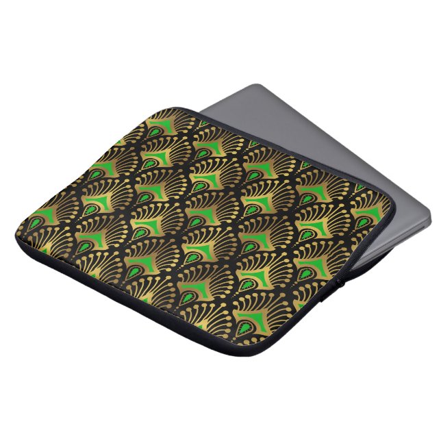 Funda Para Portátil Patrón oro y verde Art Decó (Superior anverso)