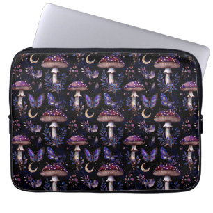 Funda Para Portátil Patrón oscuro caprichoso de hongo mariposa floral