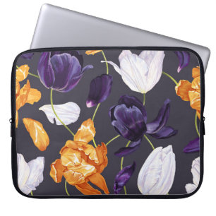Funda Para Portátil Patrón oscuro de tulipanes dibujados a mano