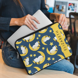 Funda Para Portátil Patrón ovino, oveja durmiente, luna, tu nombre