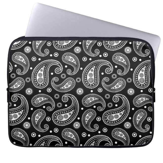 Funda Para Portátil Patrón paisley blanco y negro (Frente)