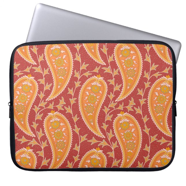 Funda Para Portátil Patrón Paisley. Número turco. Naranja cimarrón c (Frente)