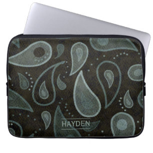 Funda Para Portátil Patrón Paisley Personalizado Negro y Gris