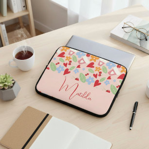Funda Para Portátil Patrón personalizado con corazones, flores, cereza
