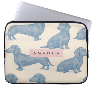 Funda Para Portátil Patrón Personalizado de Dachshund Encantador y Ele