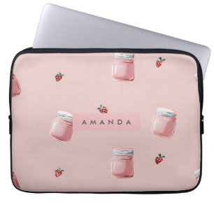 Funda Para Portátil Patrón personalizado de fresa rosa