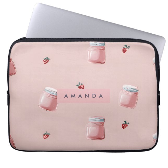 Funda Para Portátil Patrón personalizado de fresa rosa (Frente)