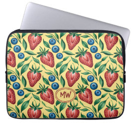 Funda Para Portátil Patrón personalizado de fresa y arándano azul sobr