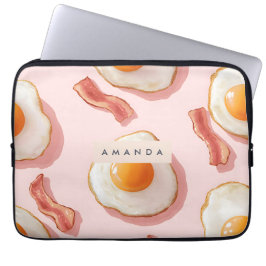 Funda Para Portátil Patrón personalizado de huevo y tocino rosado