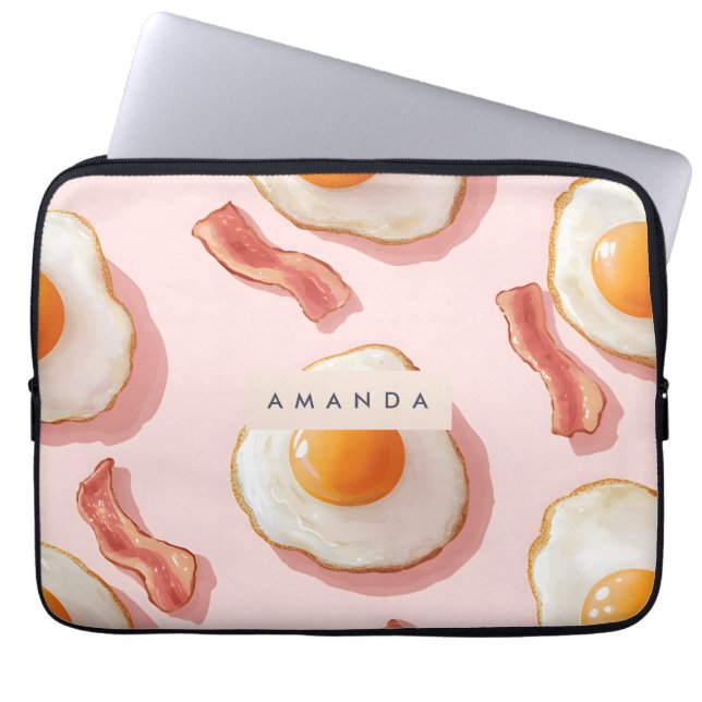Funda Para Portátil Patrón personalizado de huevo y tocino rosado (Frente)
