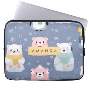 Funda Para Portátil Patrón personalizado de oso y pingüino de invierno