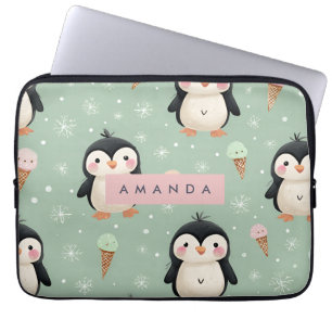 Funda Para Portátil Patrón personalizado de pingüino y crema de hielo