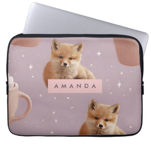 Funda Para Portátil Patrón personalizado de zorro y cacao caliente