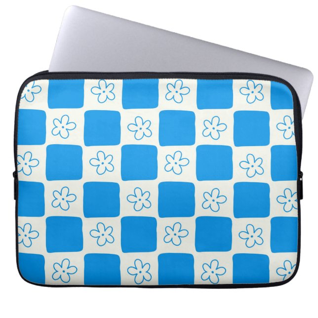 Funda Para Portátil Patrón Preppy Blue Flower Checkpoint (Frente)