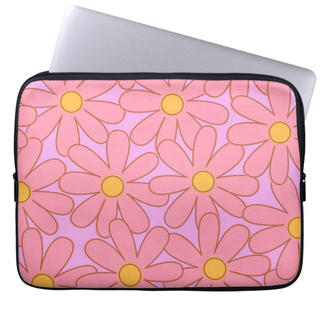 Funda Para Portátil Patrón Preppy Púrpura Flor Simple Flor (Frente)