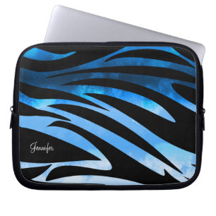Funda Para Portátil Patrón rayado de cebra azul y negro