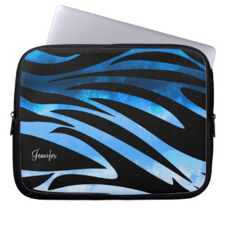 Funda Para Portátil Patrón rayado de cebra azul y negro