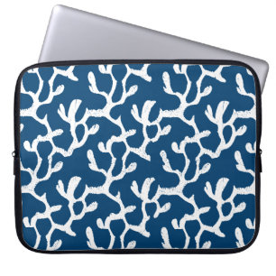 Funda Para Portátil Patrón Repetidor De Coral Abstracto Azul Y Blanco