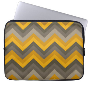 Funda Para Portátil Patrón Retro Chevron Mostaza Amarillo Gris