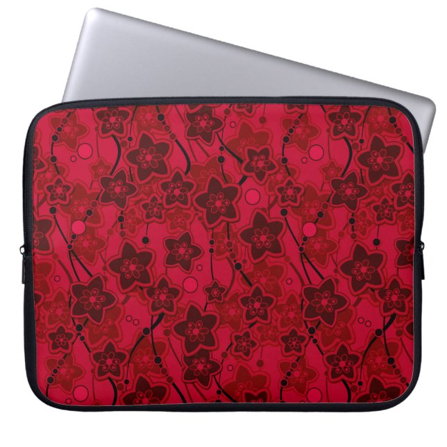 Funda Para Portátil patrón rojo marrón floral rústico de moda retro (Frente)