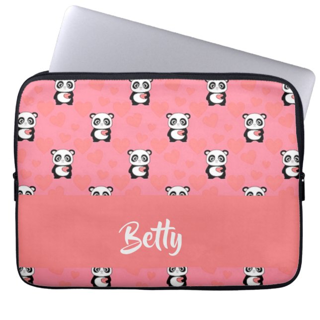 Funda Para Portátil Patrón rosa de amor panda (Frente)