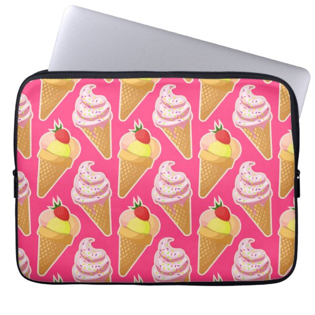 Funda Para Portátil Patrón rosa de Kawaii con helado de fresa (Frente)