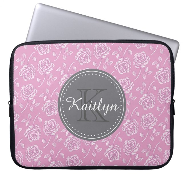 Funda Para Portátil Patrón rosa rosa blanco de moda (Frente)