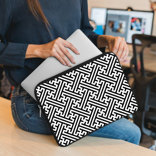 Funda Para Portátil Patrón Sayagata, japonés, negro y blanco