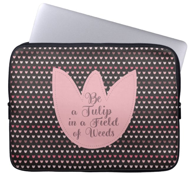 Funda Para Portátil Patrón simple de tulipán rosado con fondo oscuro (Frente)