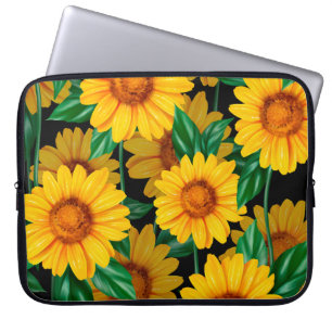 Funda Para Portátil Patrón sin costuras de girasol. Fondo amarillo