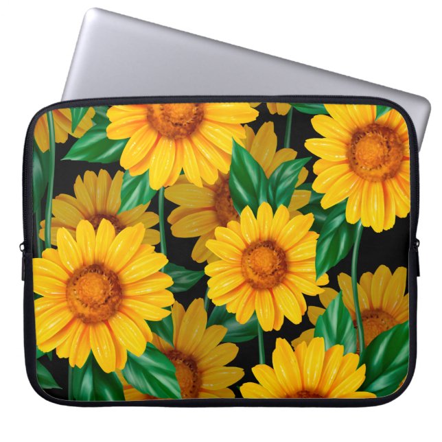 Funda Para Portátil Patrón sin costuras de girasol. Fondo amarillo (Frente)