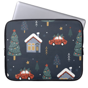 Funda Para Portátil Patrón sin fisuras con árbol de navidad, auto