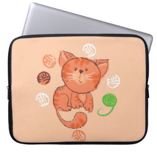 Funda Para Portátil Patrón sin fisuras del gato de juguete rojo Kiddy