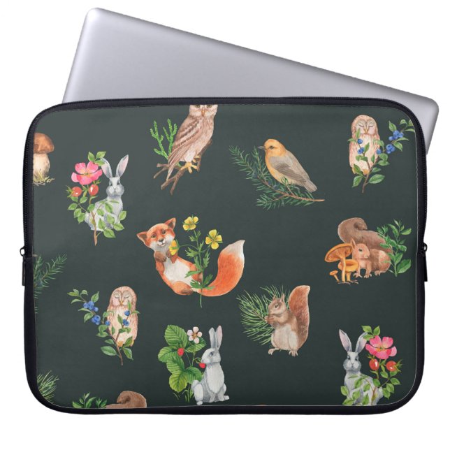 Funda Para Portátil Patrón sin fisuras dibujado a mano con el bosque d (Frente)