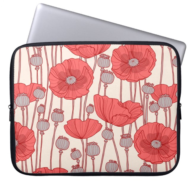Funda Para Portátil Patrón sin foco con amapolas.  (Frente)