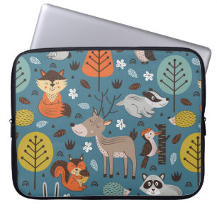Funda Para Portátil Patrón sin foco con animales de bosque sobre fondo