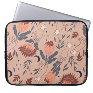 Funda Para Portátil Patrón sin foco con aves, flores de protea y ha